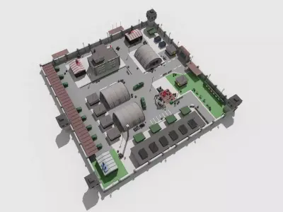 low poly toon military base Low-poly 3D model