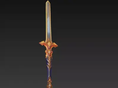 Stylized Fantasy Sword 3D-Golden Ornamental Weapon 3D model