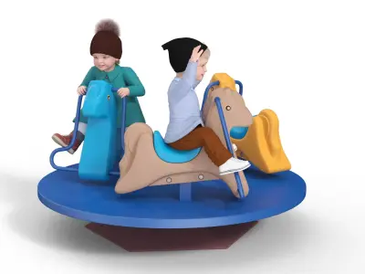  Children Riding Carousel Fur Rigged 