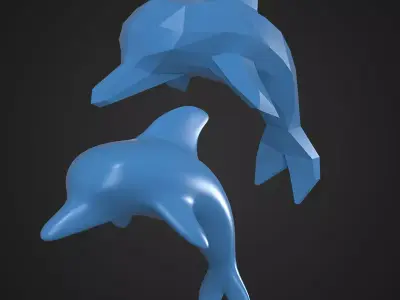 dolphin low poly and high poly Low-poly 3D model