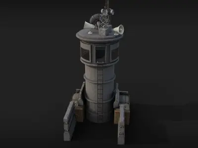 Watch Tower with barricades Low-poly 3D model