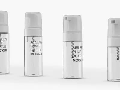 Mockup Four Transparent Airless Pump Bottles Set 3D model