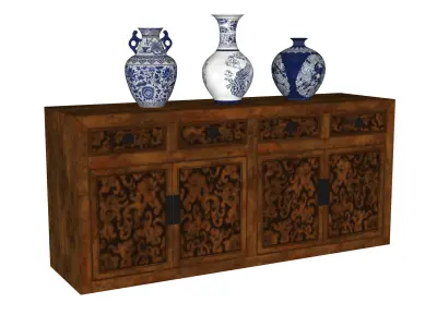 Antique Asian Storage Console Cabinet  3D model