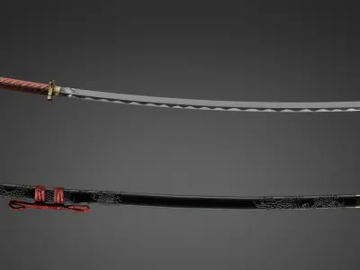 low poly Gold dragon katana game ready with 2K HD texture Low-poly 3D model