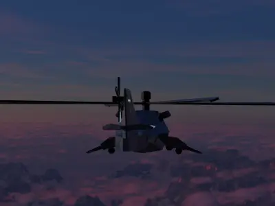 helicopter low poly game ready in sky at dusk Low-poly 3D model