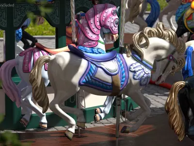  Carousel Galloping Blue Horse 