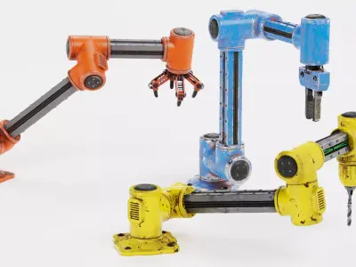 Robotic Arms with Worn Finish Collection - Rigged 3D model