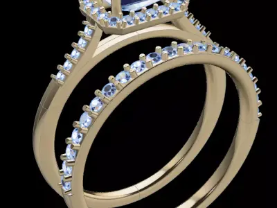 Dainty Emerald Halo Diamond Engagement Ring with Band Set 3D print model