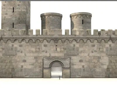 Medieval castle parts Low-poly 3D model