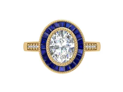 Oval Art Deco Ring 3D print model 21