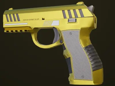  Golden Pistol 04 All PBR Unity UE Textures Included Low-poly 3D model