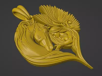 Horse Angel Necklace design gold pendant 3D print model