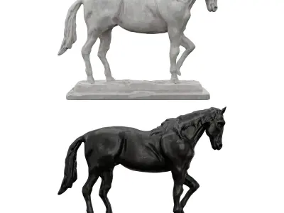 horse statue in two colors Low-poly 3D model