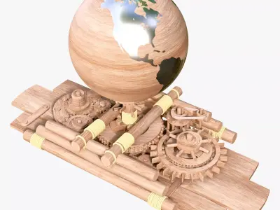 Mechanical Gear Wooden Earth Globe M1 3D model