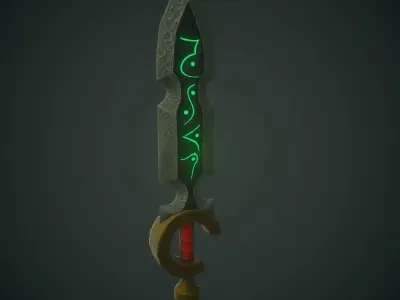 Low poly pbr sword with glowing letters Low-poly 3D model