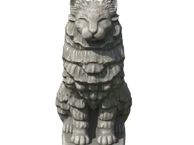 Furred cat stone statues Low-poly 3D model
