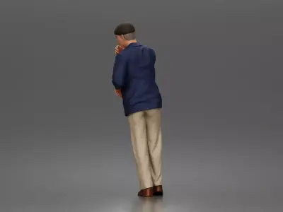 gentleman twirls mustache wearing cap blazer relaxed trousers 3D print model