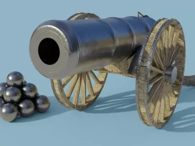 Cannon with balls Low-poly 3D model