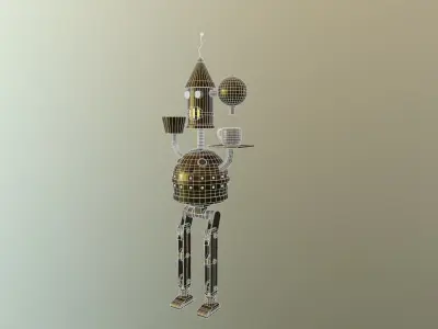 Steampunk Coffee Machine Robot Low-poly 3D model