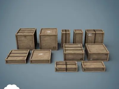 PBR 33 Wooden Crate Pack Low-poly 3D model