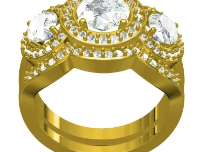 Triple Round Halo Engagement Ring with Band 3D print model