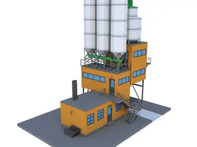 Factory Low Poly cement plant Low-poly 3D model