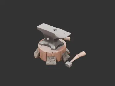 Medieval Blacksmith Anvil with Tools Low-poly 3D model