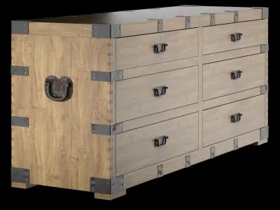 Dresser Vintage Antique Oak Wide 3D model