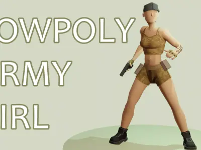 ArmyGirl group of women in military uniforms Low-poly 3D model