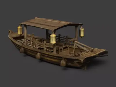 Chinese wooden boat  figure  Low-poly 3D model get