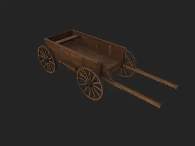 Medieval Wooden Horse Cart Variation 4 - Low Poly And Game Ready Low-poly 3D model