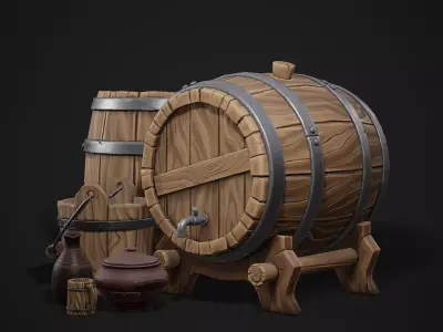 Stylized Medieval Tavern Set Low-poly 3D model