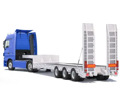 Mercedes Actros Truck With Flatbed Semitruck 3D model