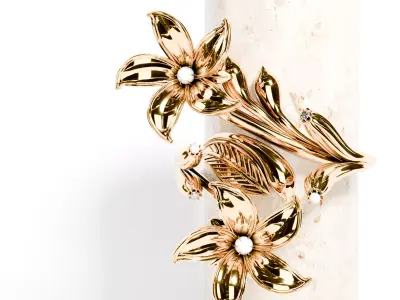 gold  and platinum jewelry floral design Low-poly 3D model