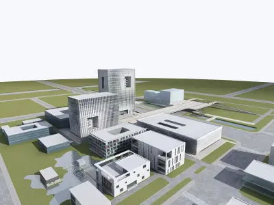 Architecture building in middle of field 3D model purchase