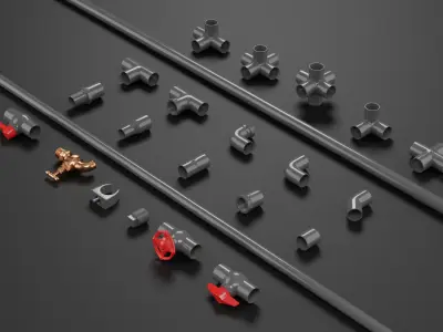 Set of PVC pipe accessories kitbash 3D model