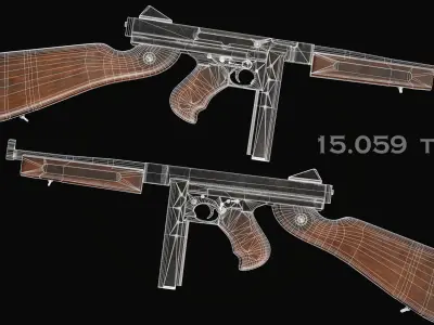 Thompson Submachine Gun Low-poly 3D model buy