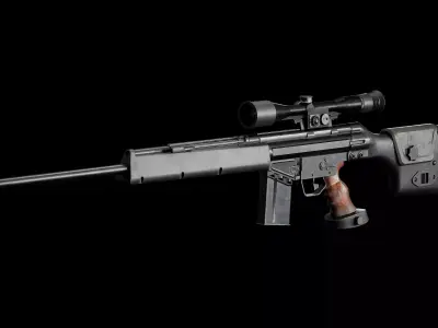 Game-Ready HK PSG1 Sniper Rifle  PBR Rigged Low-poly 3D model