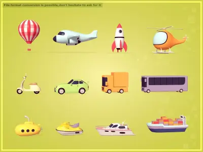 Cartoon Vehicles  Low-poly 3D model