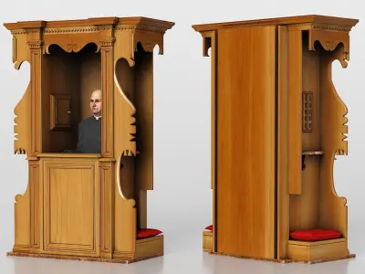 Confessional Booth with Priest 3D model