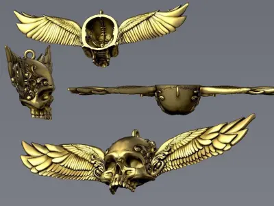 Ornamental Skull with Wings Pendant 3D print model