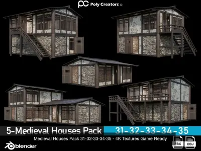 20- Medieval Houses Collection - 4K Textures Game Ready 3D Model Pack purchase