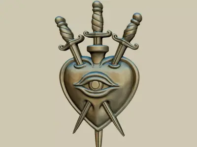 sacred heart  three of swords  gothic wall decor ornament 3D print model