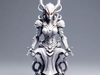 Scifi Seated Female Warrior Statue Low-poly 3D model