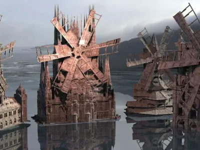 Inns mouth Horror Factory Windmill Kitbash 3D model