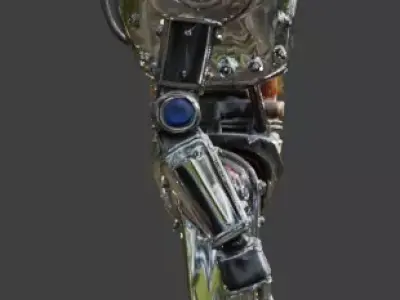 Retro Futuristic Chrome Law Enforcement Automaton 3D Model Low-poly 3D model
