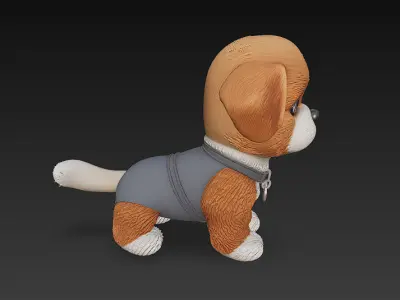 Dog Puppy Realistic 3D Model Cartoon - Low Poly Realistic Low-poly 3D model