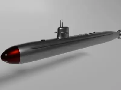 Simple Silver and Red Submarine Free 3D model
