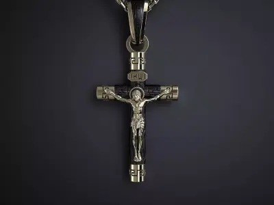 WOODEN CROSS WITH END CAPS AND CRUCIFIX 3D print model