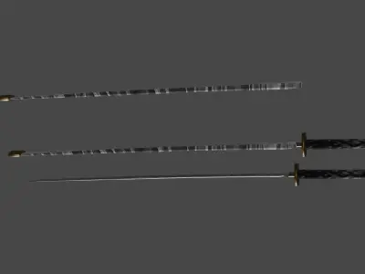 Katana three samurai swords Low-poly 3D model